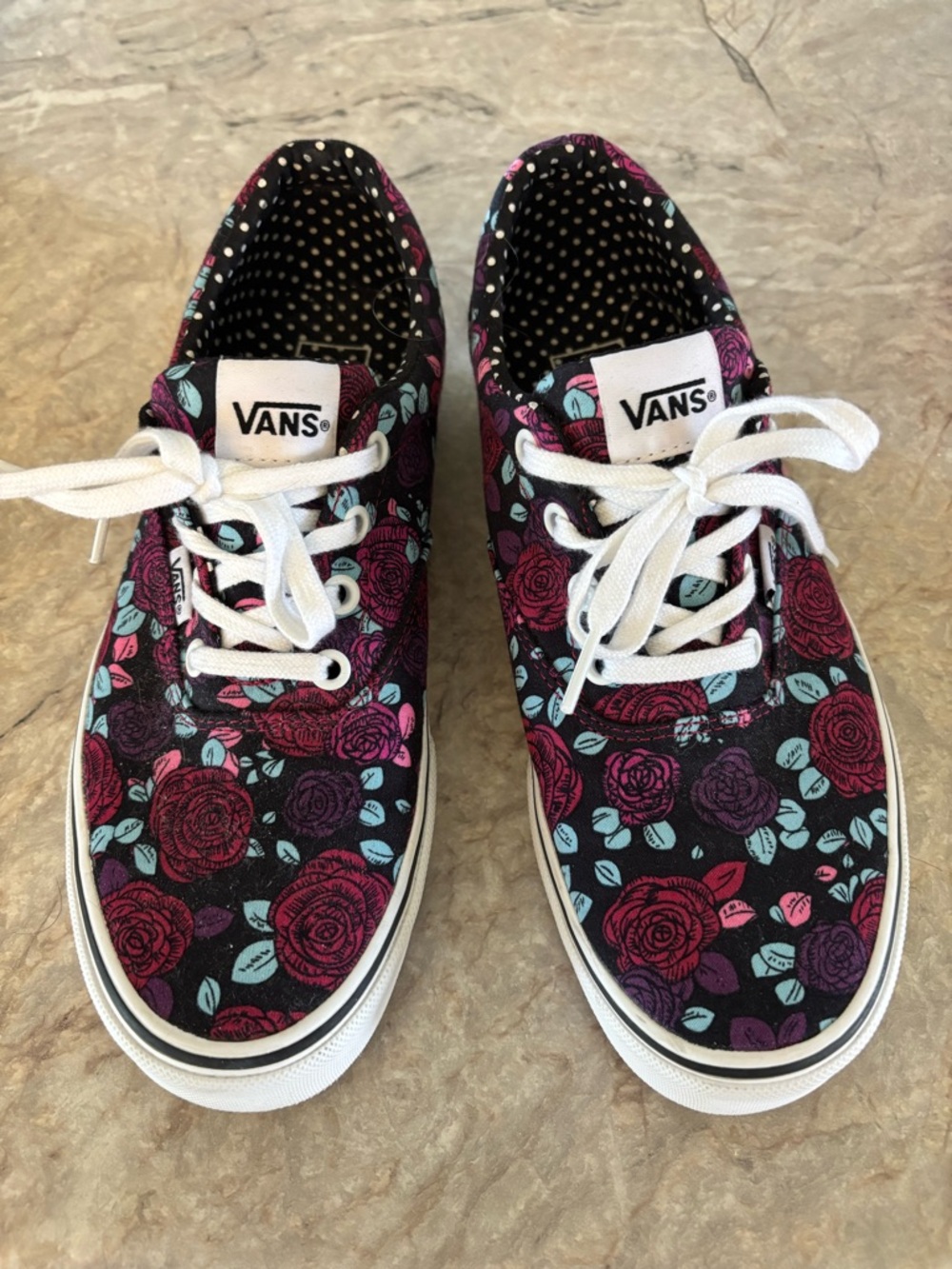 Vans Women's Black Canvas Sneakers with Pink & Teal Floral Print